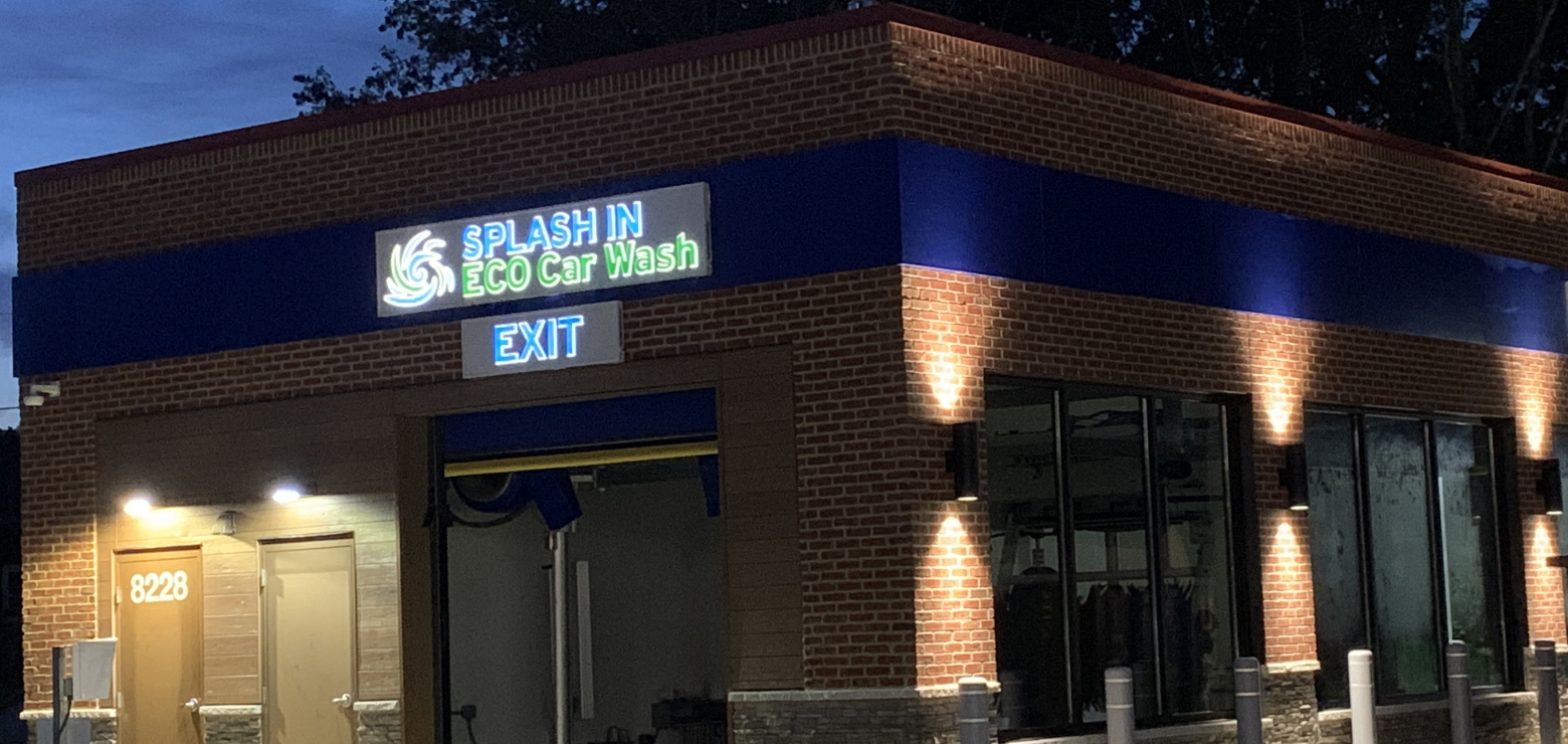 Exterior of Car Wash at night